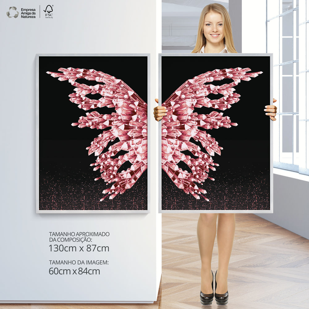 Composição De Quadros Borboleta Rosê Glitter Gold