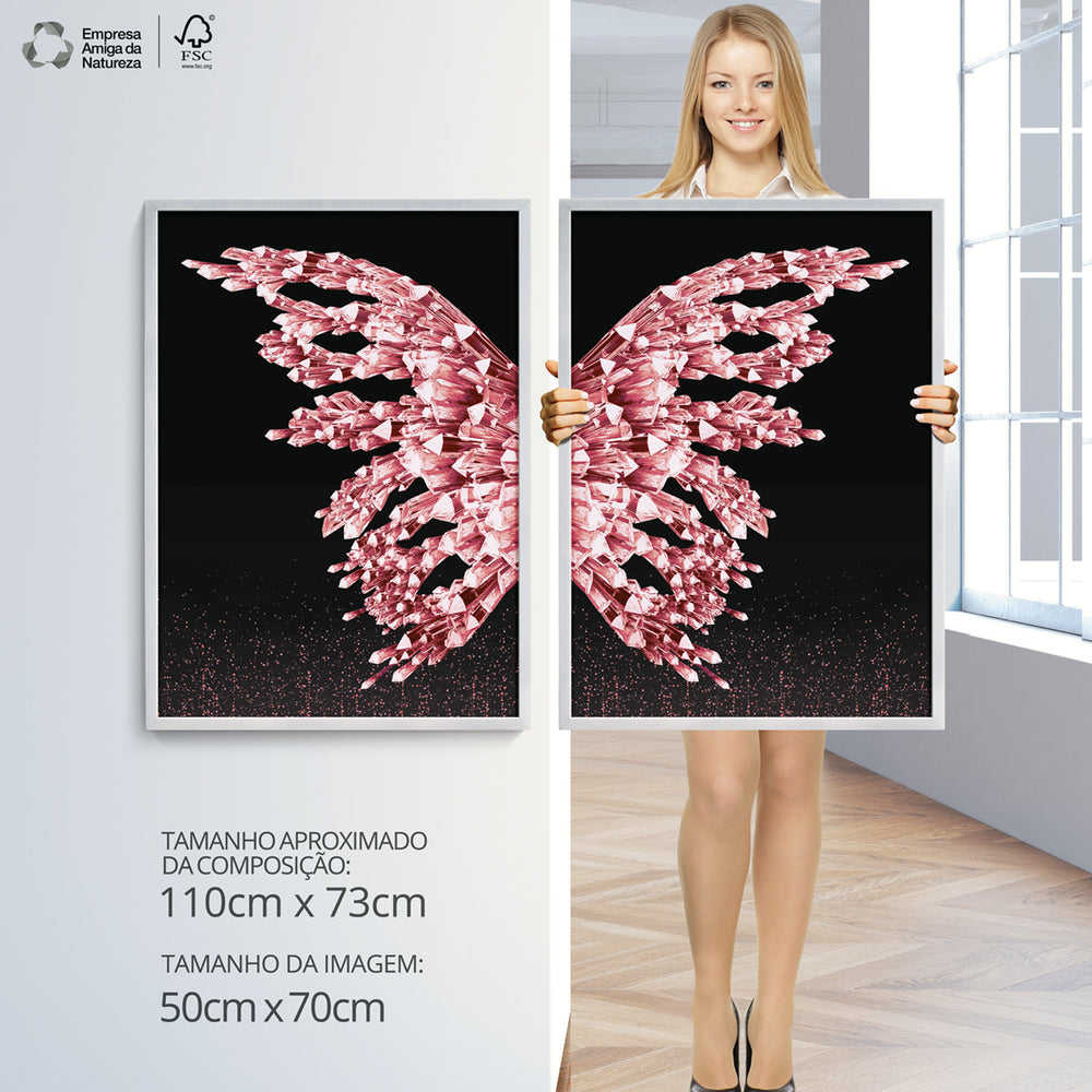 Composição De Quadros Borboleta Rosê Glitter Gold
