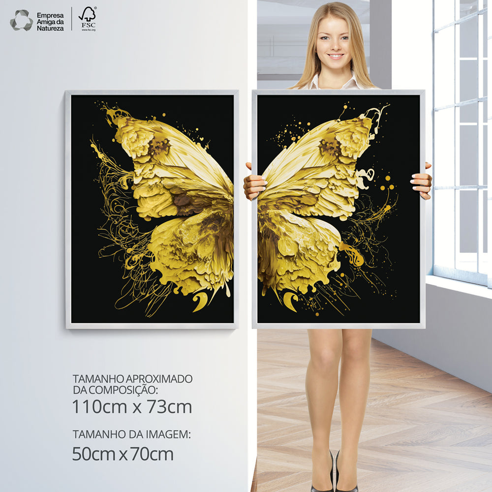 Composição De Quadros Borboleta Amarela