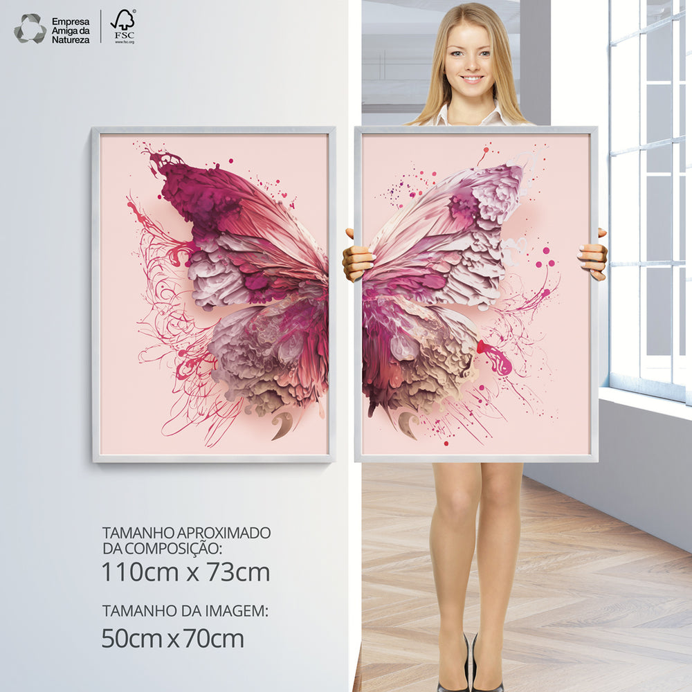 Composição De Quadros Borboleta Tons de Rosa 50%OFF