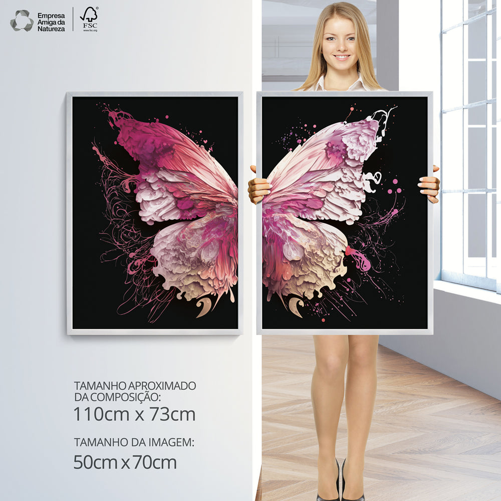 Composição De Quadros Borboleta Black Rosê
