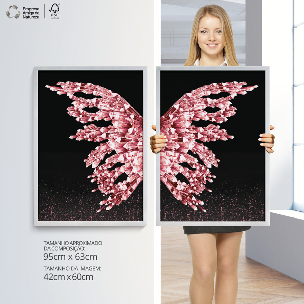 Composição De Quadros Borboleta Rosê Glitter Gold