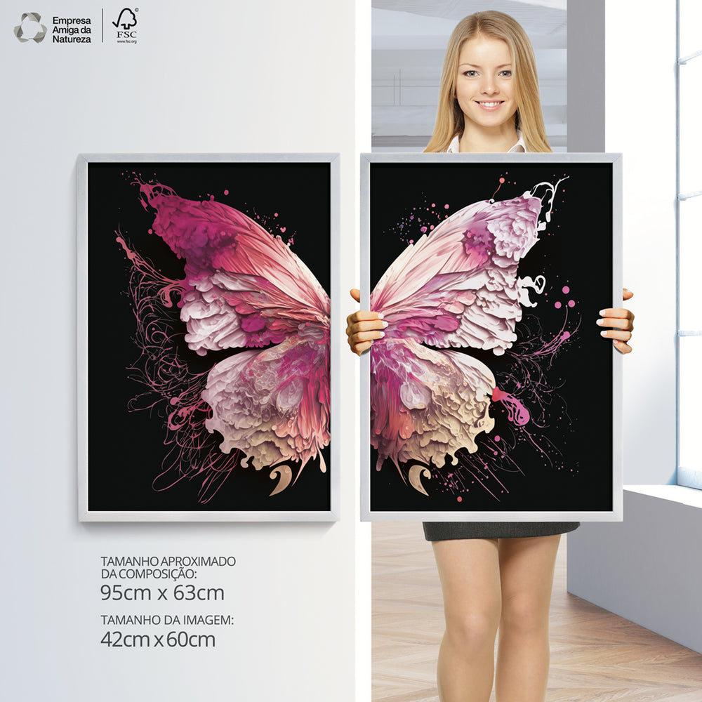 Composição De Quadros Borboleta Black Rosê