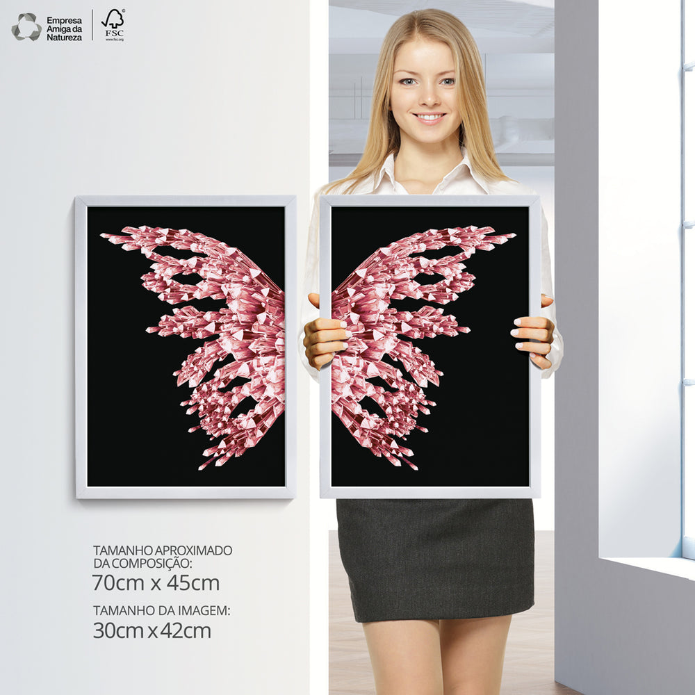 Composição De Quadros Borboleta Black Rosê Gold