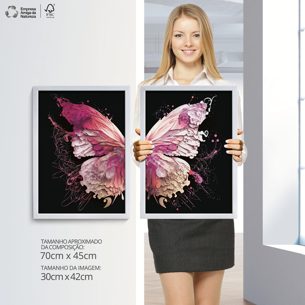 Composição De Quadros Borboleta Black Rosê