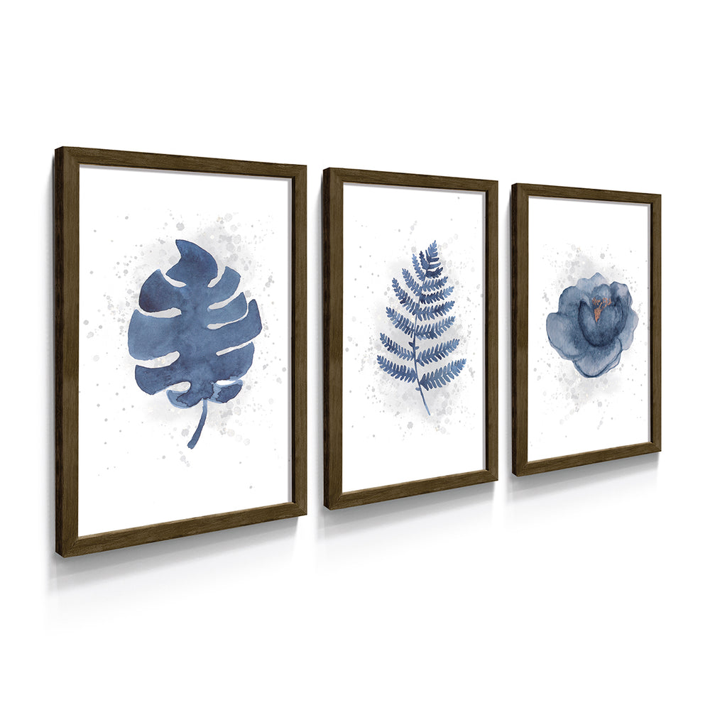 Composição de Quadros Trio Botânico Minimalista Azul