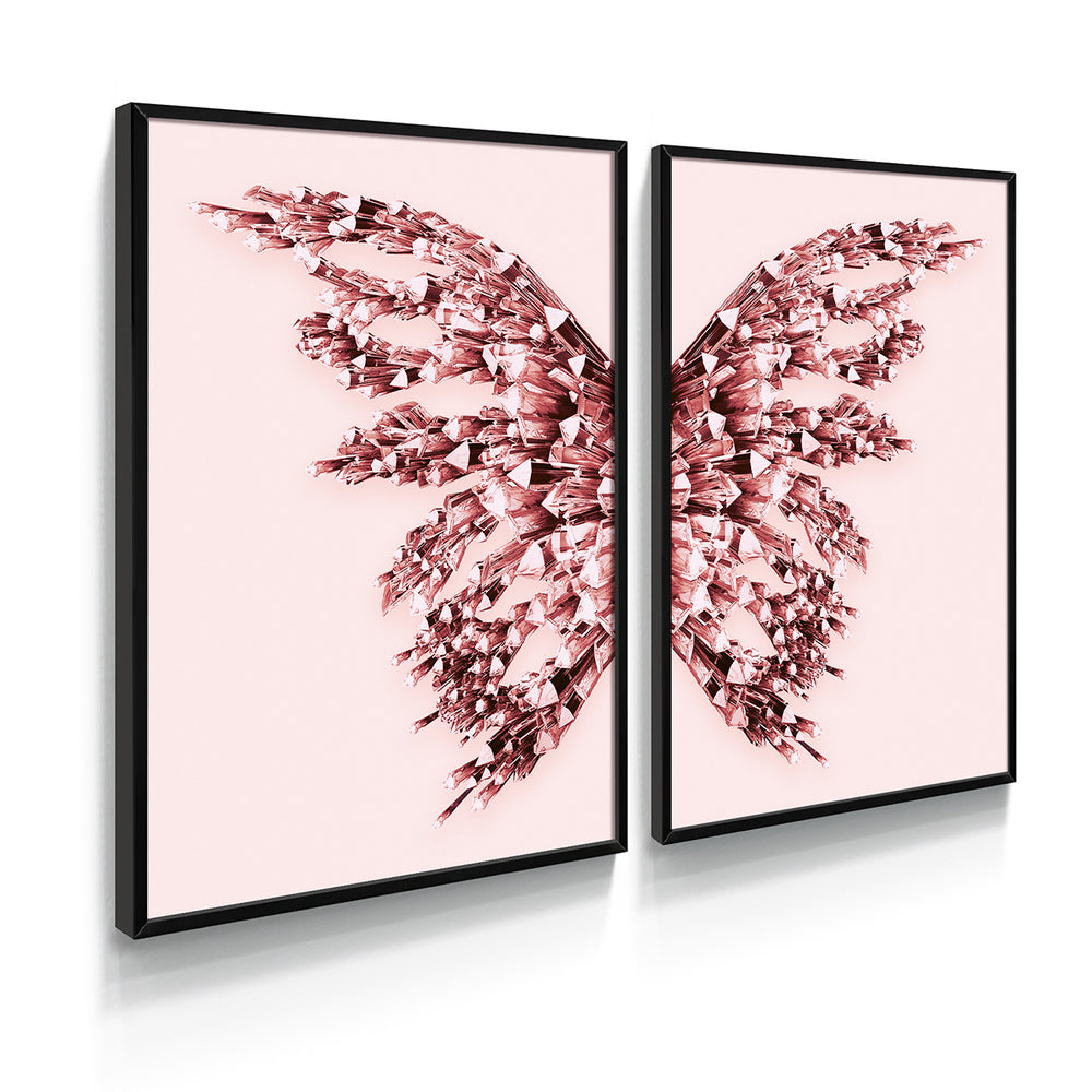 Composição De Quadros Borboleta Rosê Gold
