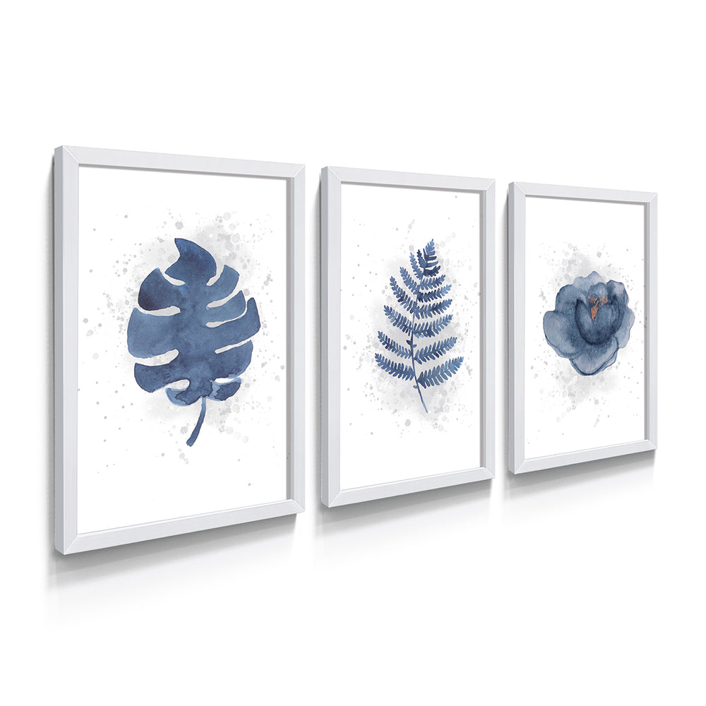 Composição de Quadros Trio Botânico Minimalista Azul