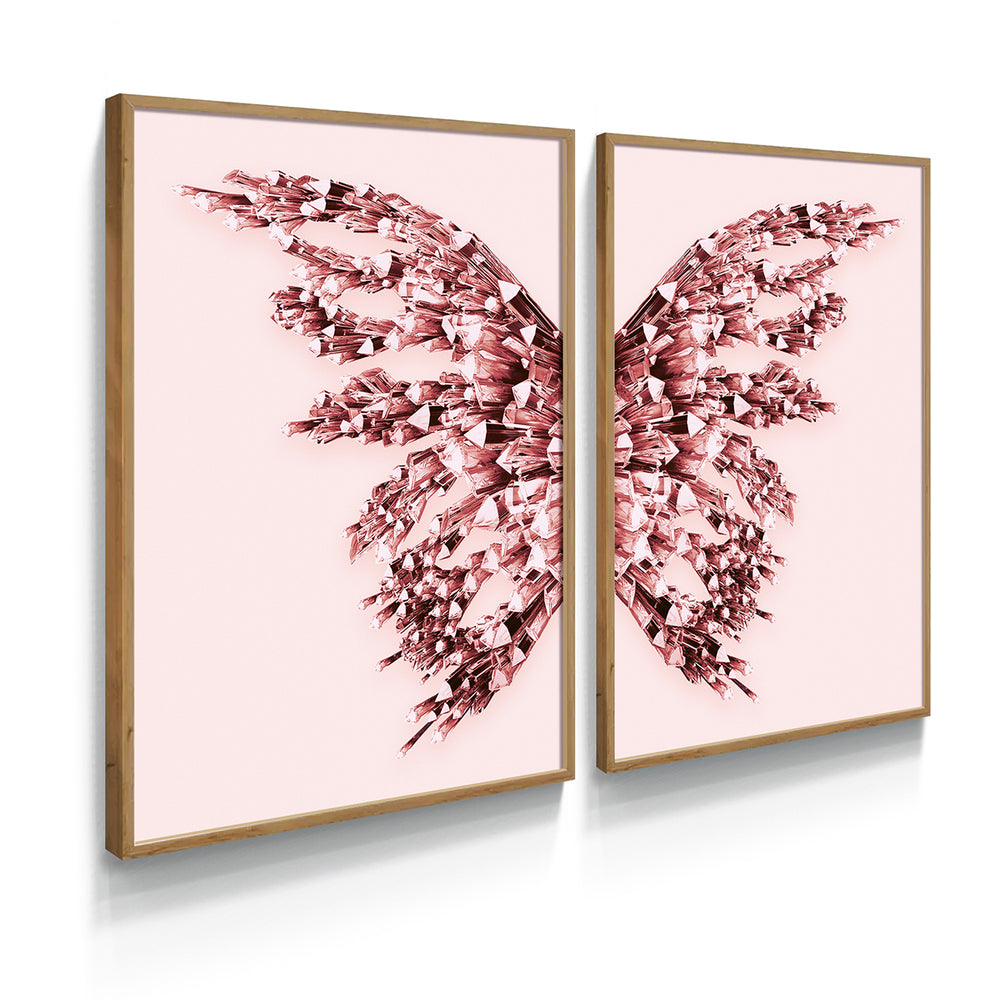 Composição De Quadros Borboleta Rosê Gold