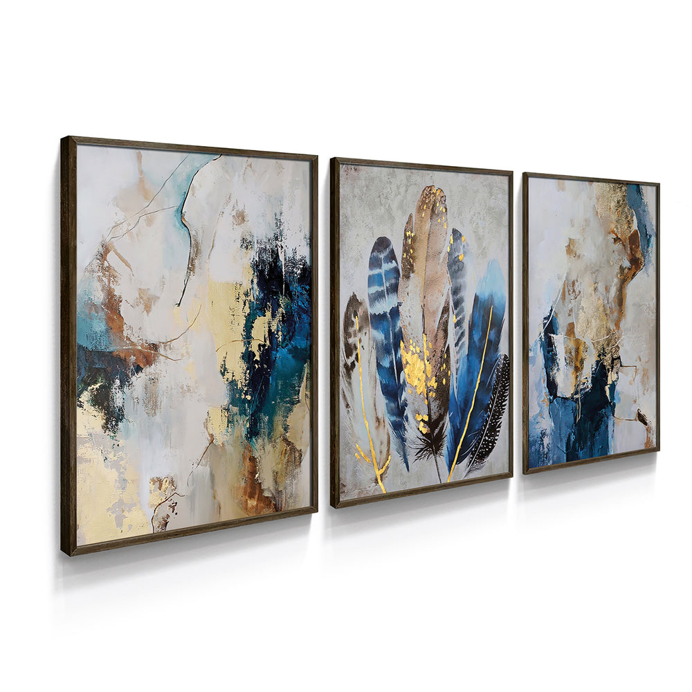 Composição de quadros Abstrato Dourado & Azul Trio - 60OFF