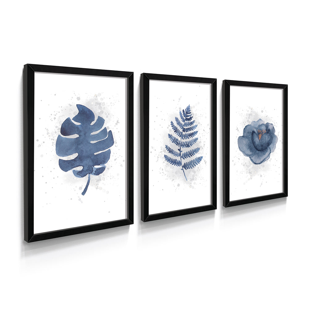 Composição de Quadros Trio Botânico Minimalista Azul