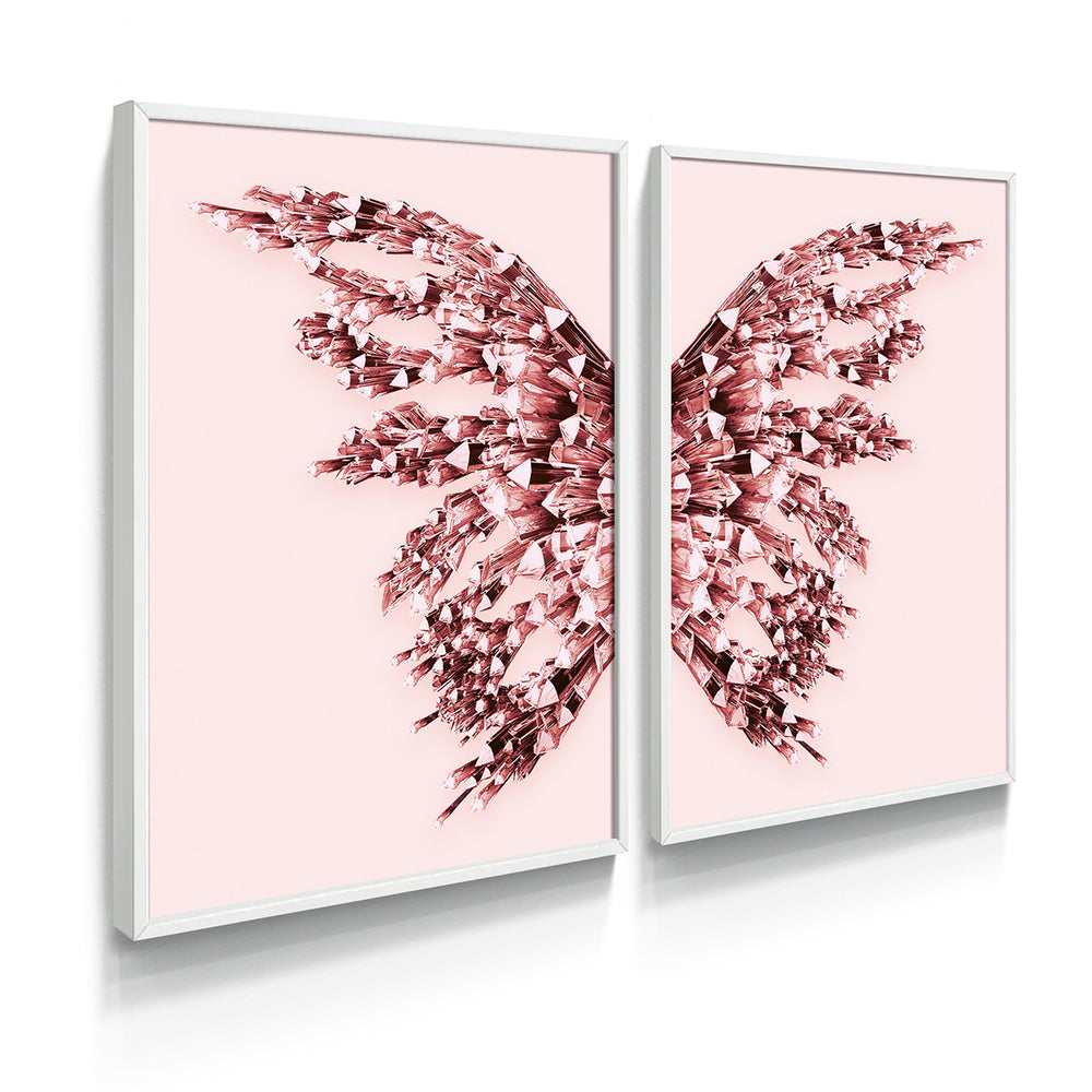 Composição De Quadros Borboleta Rosê Gold