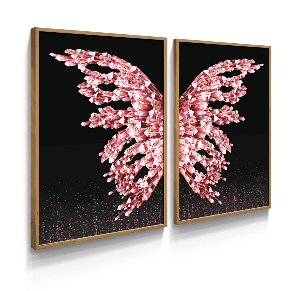 Composição De Quadros Borboleta Rosê Glitter Gold