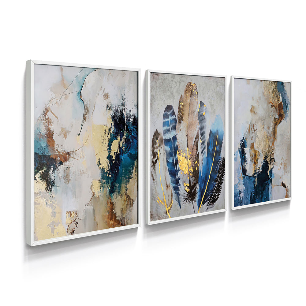 Composição de quadros Abstrato Dourado & Azul Trio - 60OFF