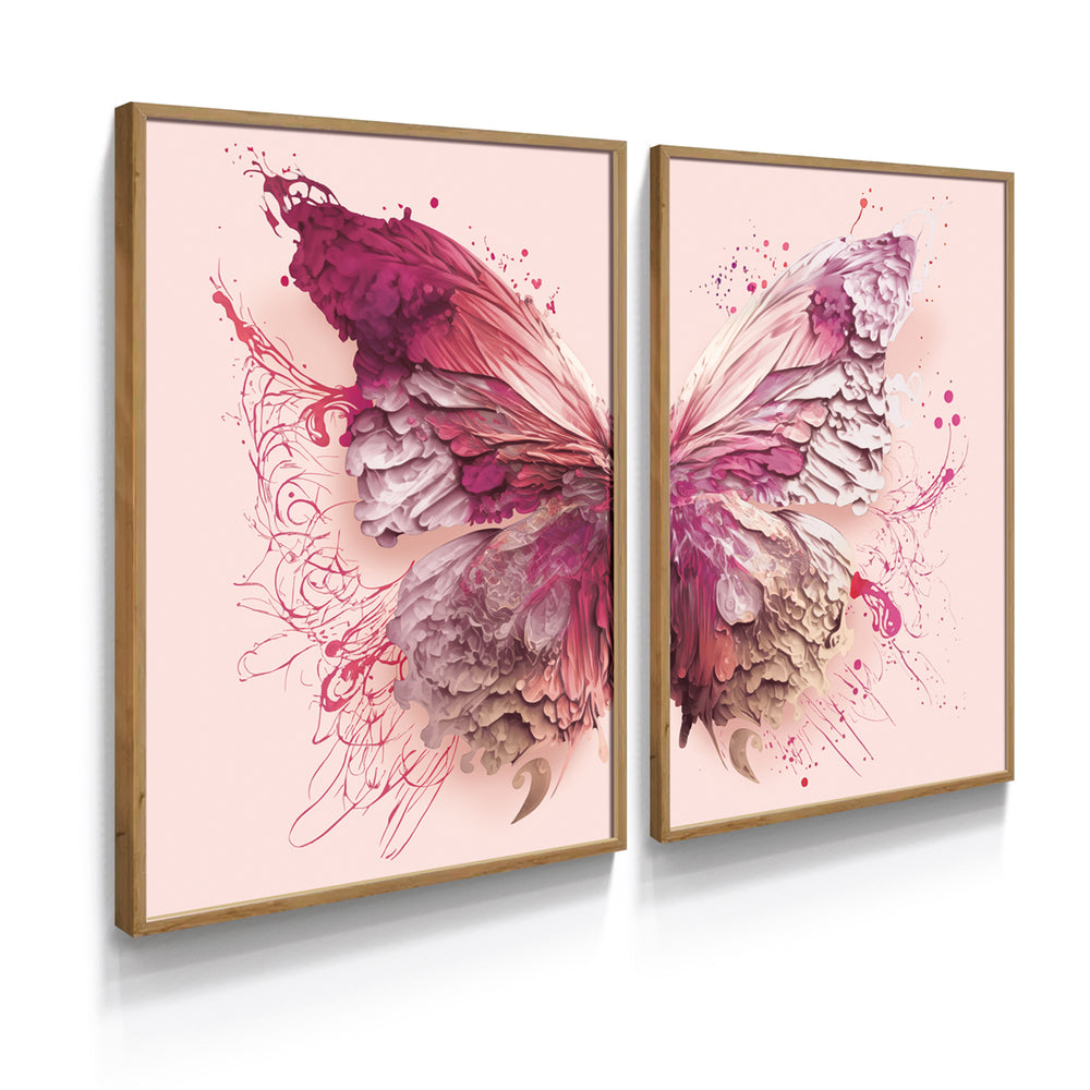 Composição De Quadros Borboleta Tons de Rosa 50%OFF