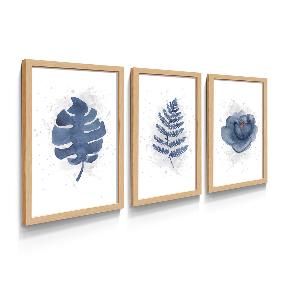 Composição de Quadros Trio Botânico Minimalista Azul