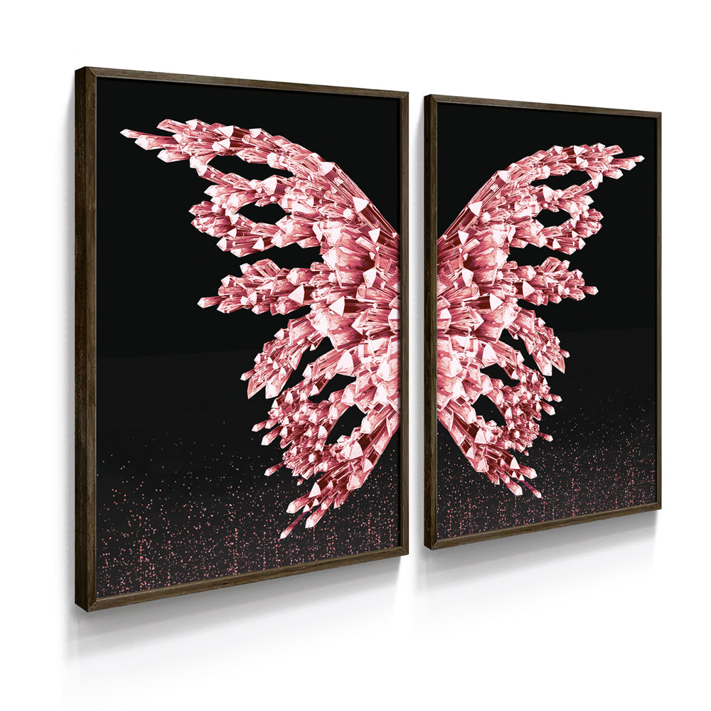 Composição De Quadros Borboleta Rosê Glitter Gold