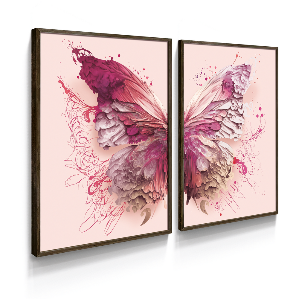 Composição De Quadros Borboleta Tons de Rosa - 60OFF