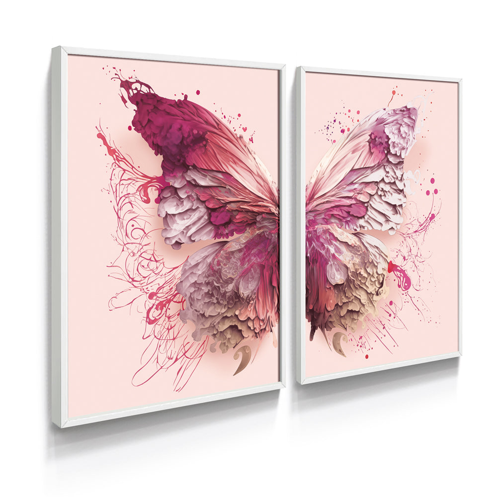 Composição De Quadros Borboleta Tons de Rosa 50%OFF