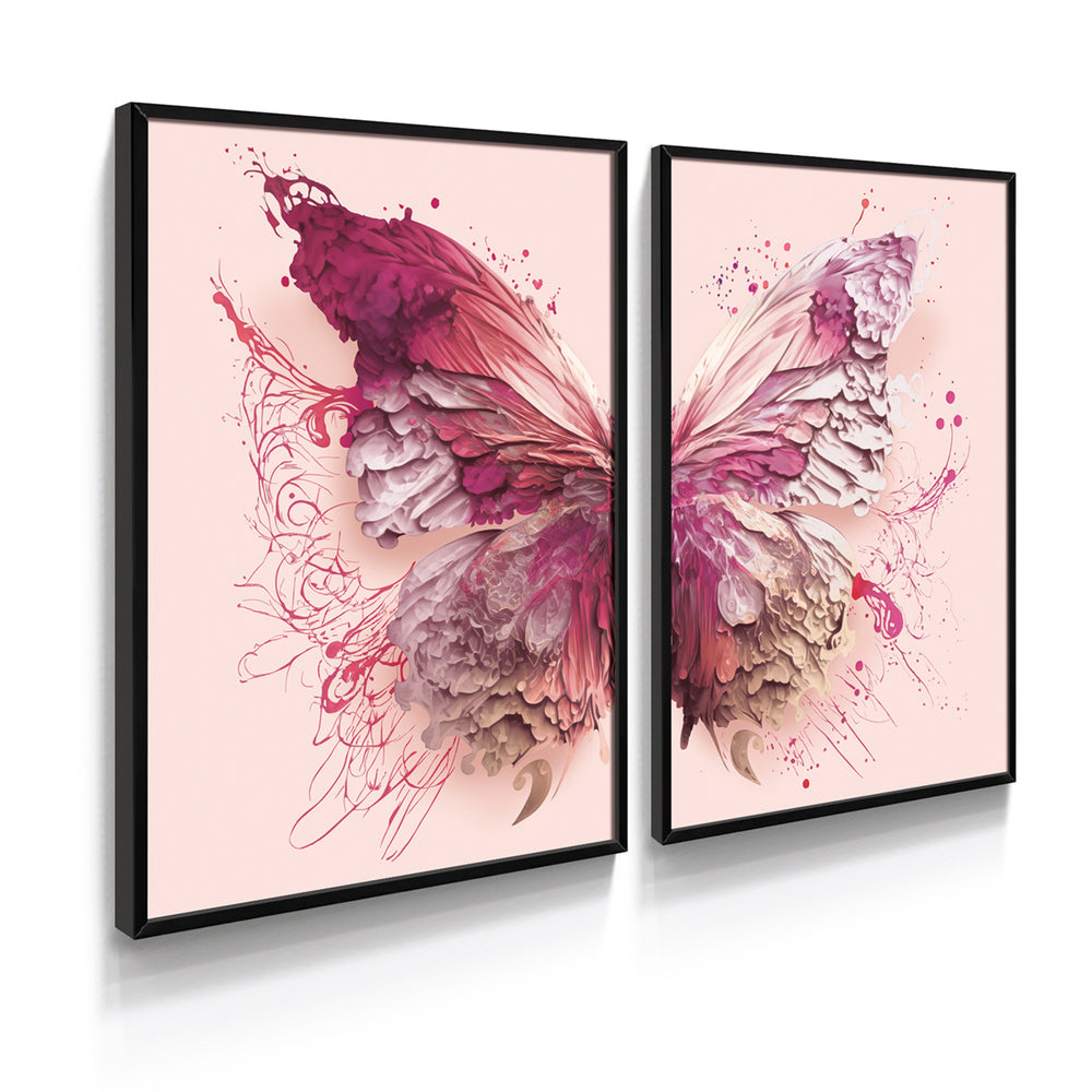 Composição De Quadros Borboleta Tons de Rosa 50%OFF