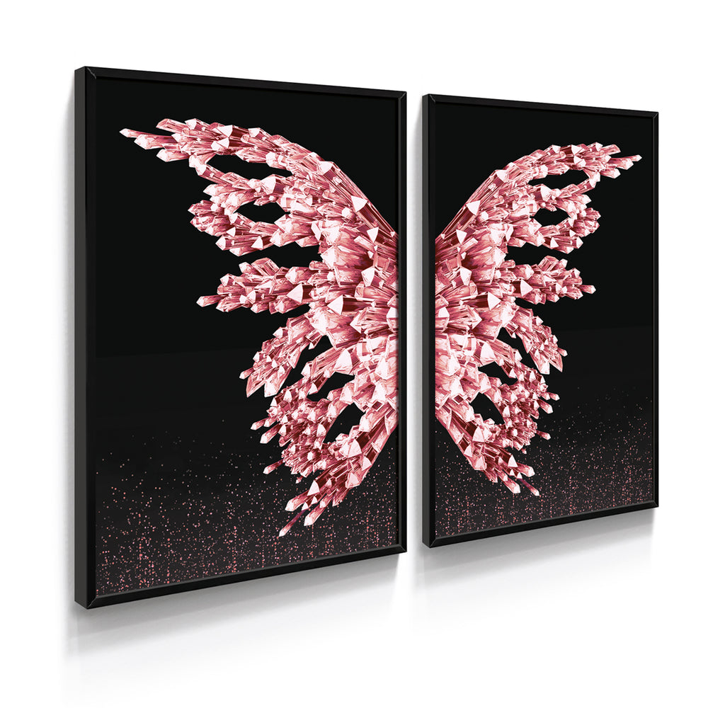 Composição De Quadros Borboleta Rosê Glitter Gold