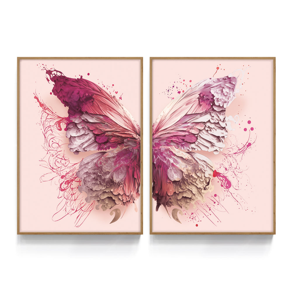 Composição De Quadros Borboleta Tons de Rosa 50%OFF