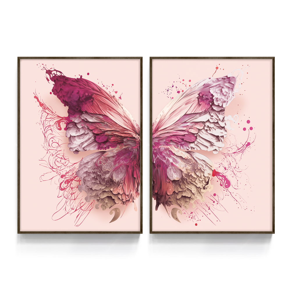 Composição De Quadros Borboleta Tons de Rosa 50%OFF