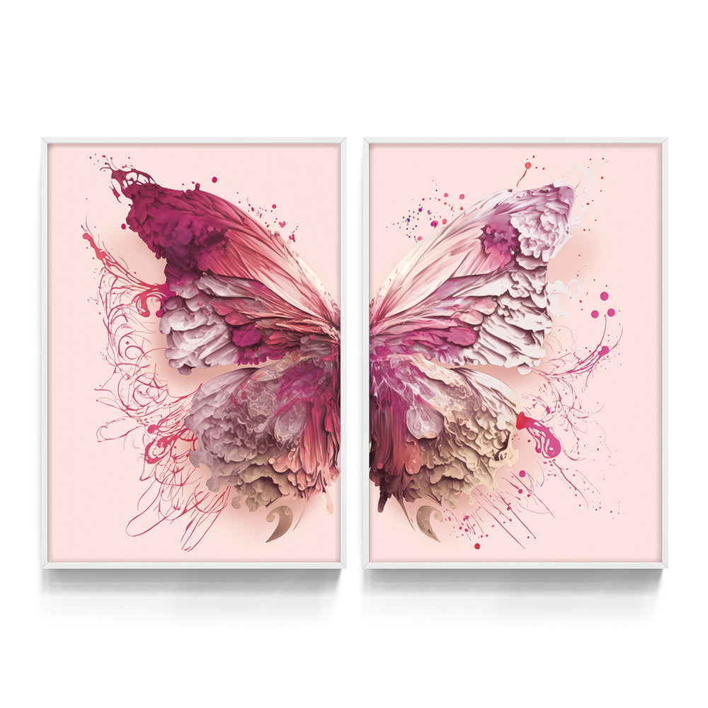 Composição De Quadros Borboleta Tons de Rosa 50%OFF
