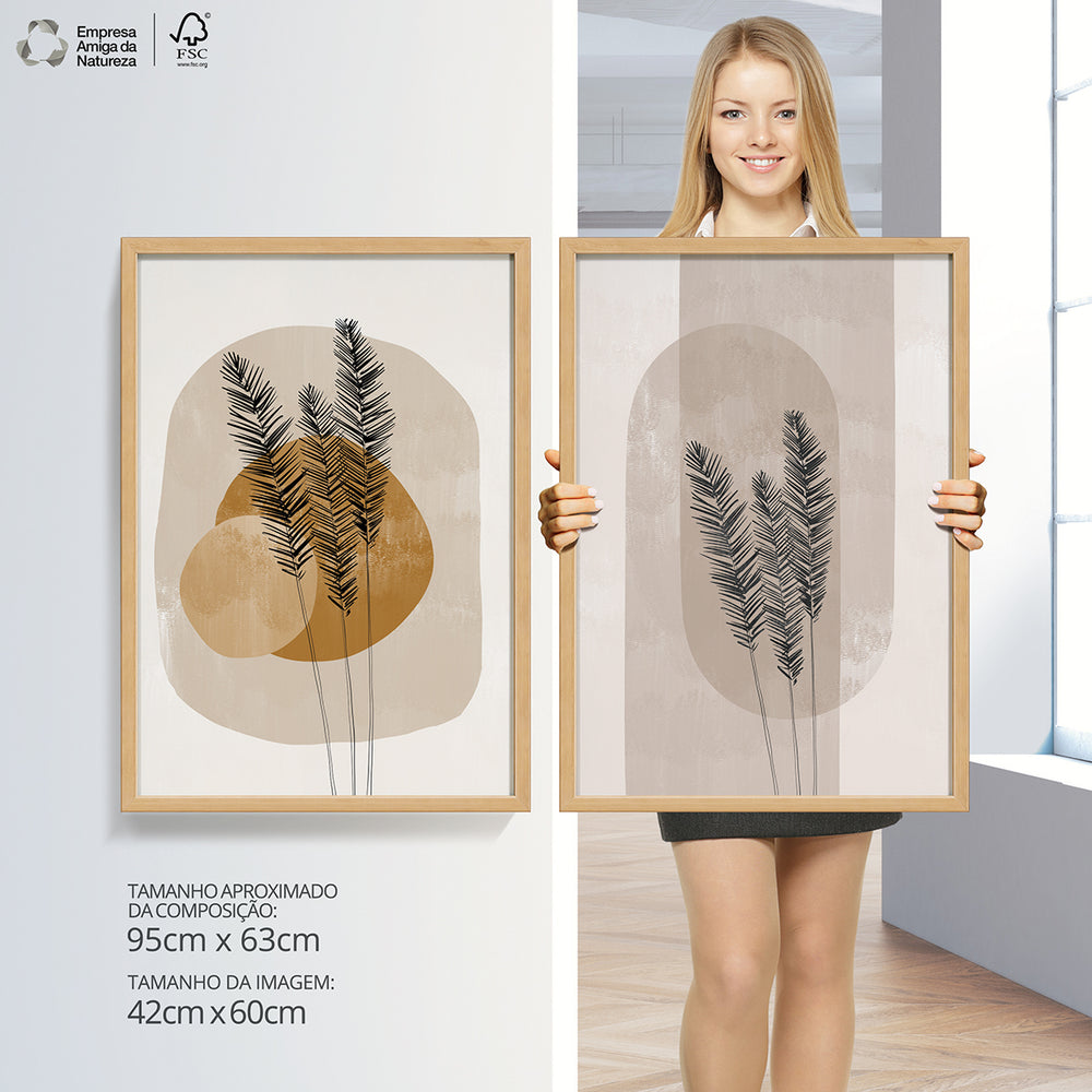 Composição de quadros Boho Terracota Ramos de Trigo - 60OFF