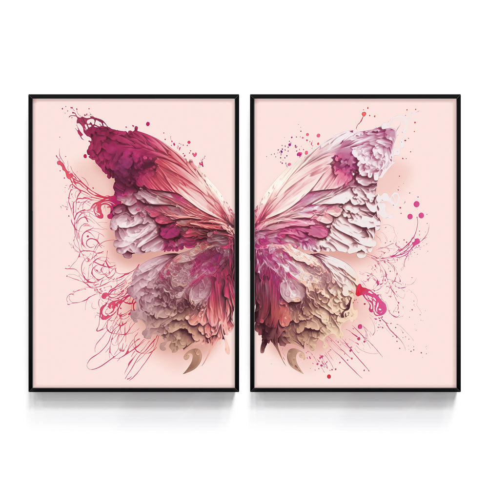 Composição De Quadros Borboleta Tons de Rosa 50%OFF