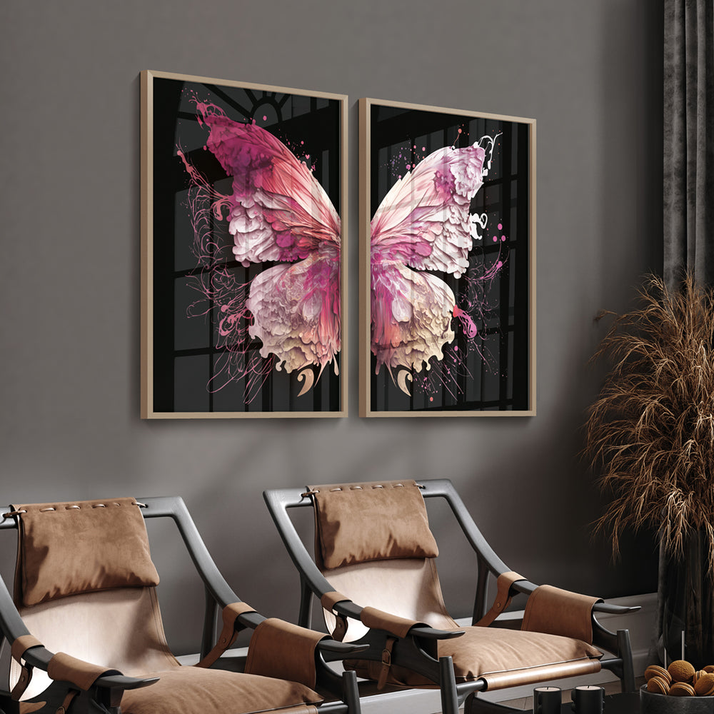 Composição De Quadros Borboleta Black Rosê