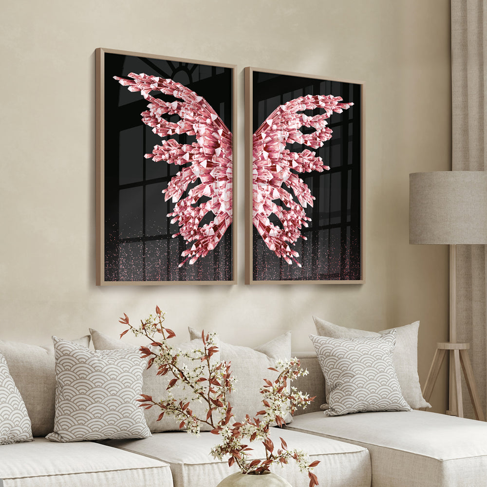 Composição De Quadros Borboleta Rosê Glitter Gold