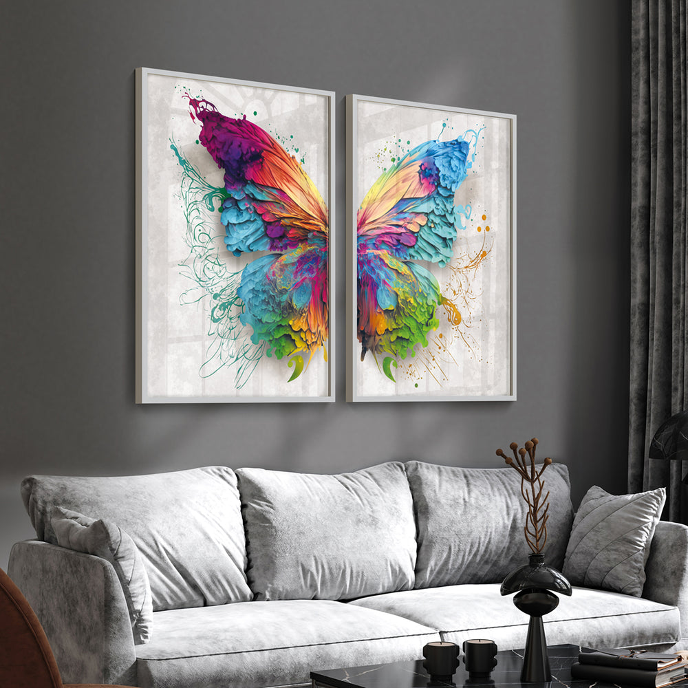 Composição De Quadros Borboleta Colorida Moderna