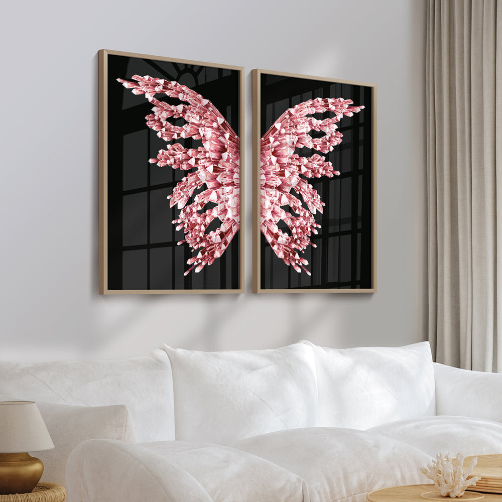 Composição De Quadros Borboleta Black Rosê Gold