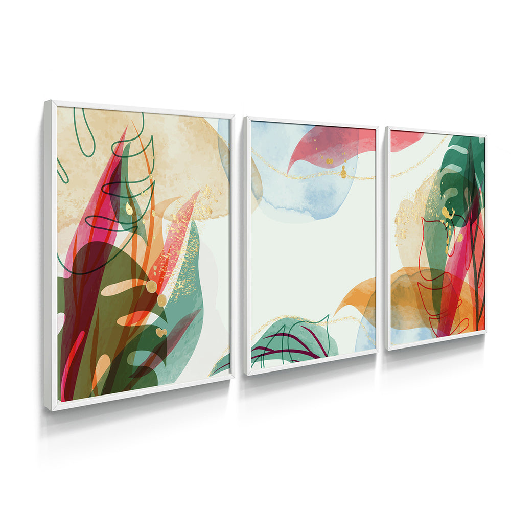 Composição de quadros Abstrato Aquarela Tropical Trio - 60OFF