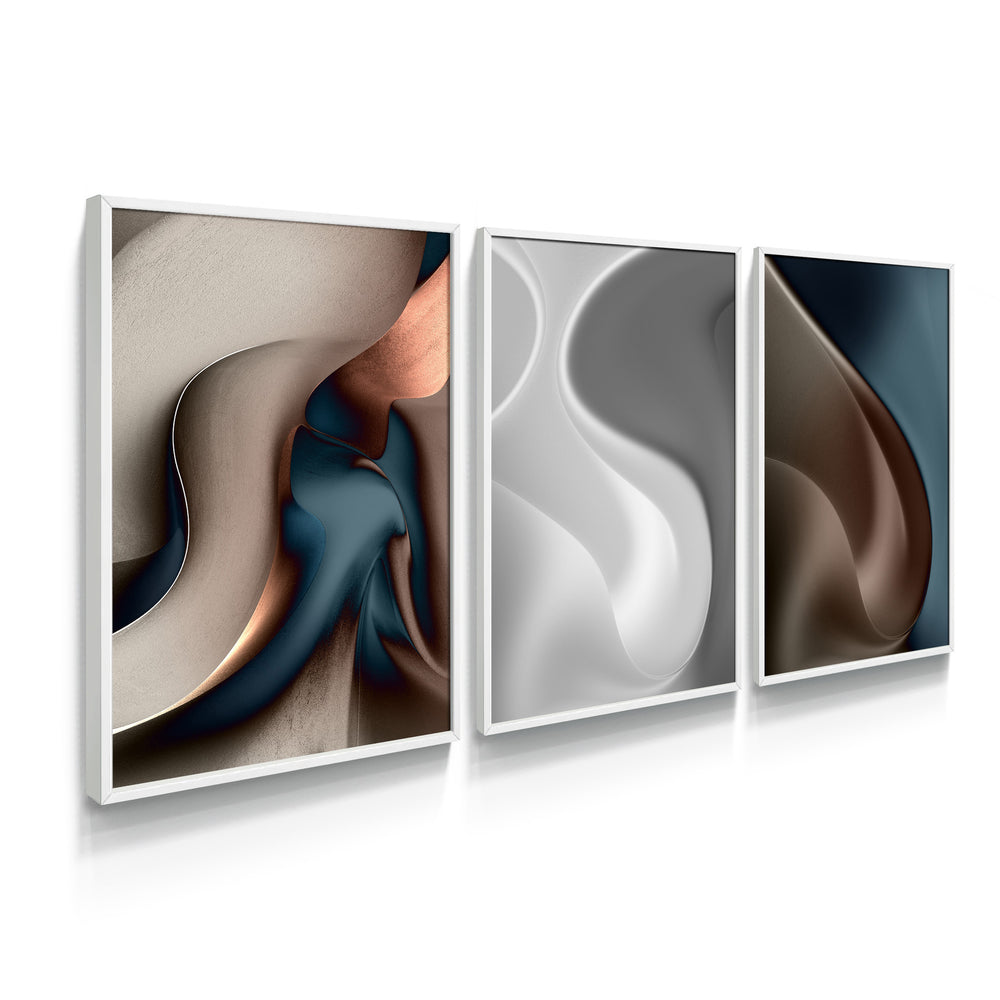 Composição de Quadros Trio Ondas Abstratas Moderna- 60OFF
