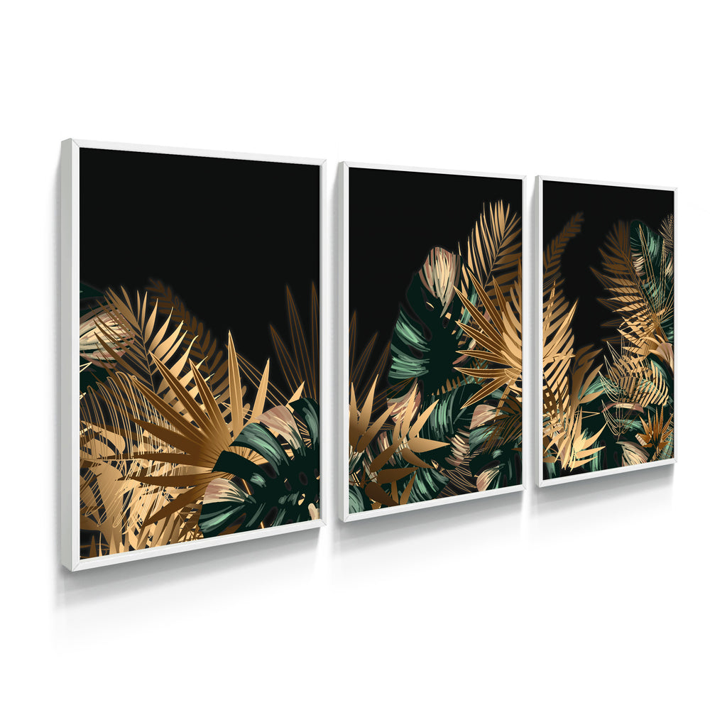 Composição de Quadros Trio Folhagem Dourada & Verde - 60OFF