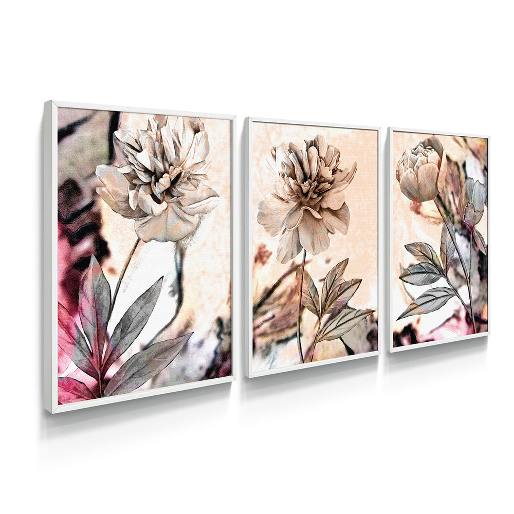 Composição de Quadros Trio de flores rosê - 60OFF