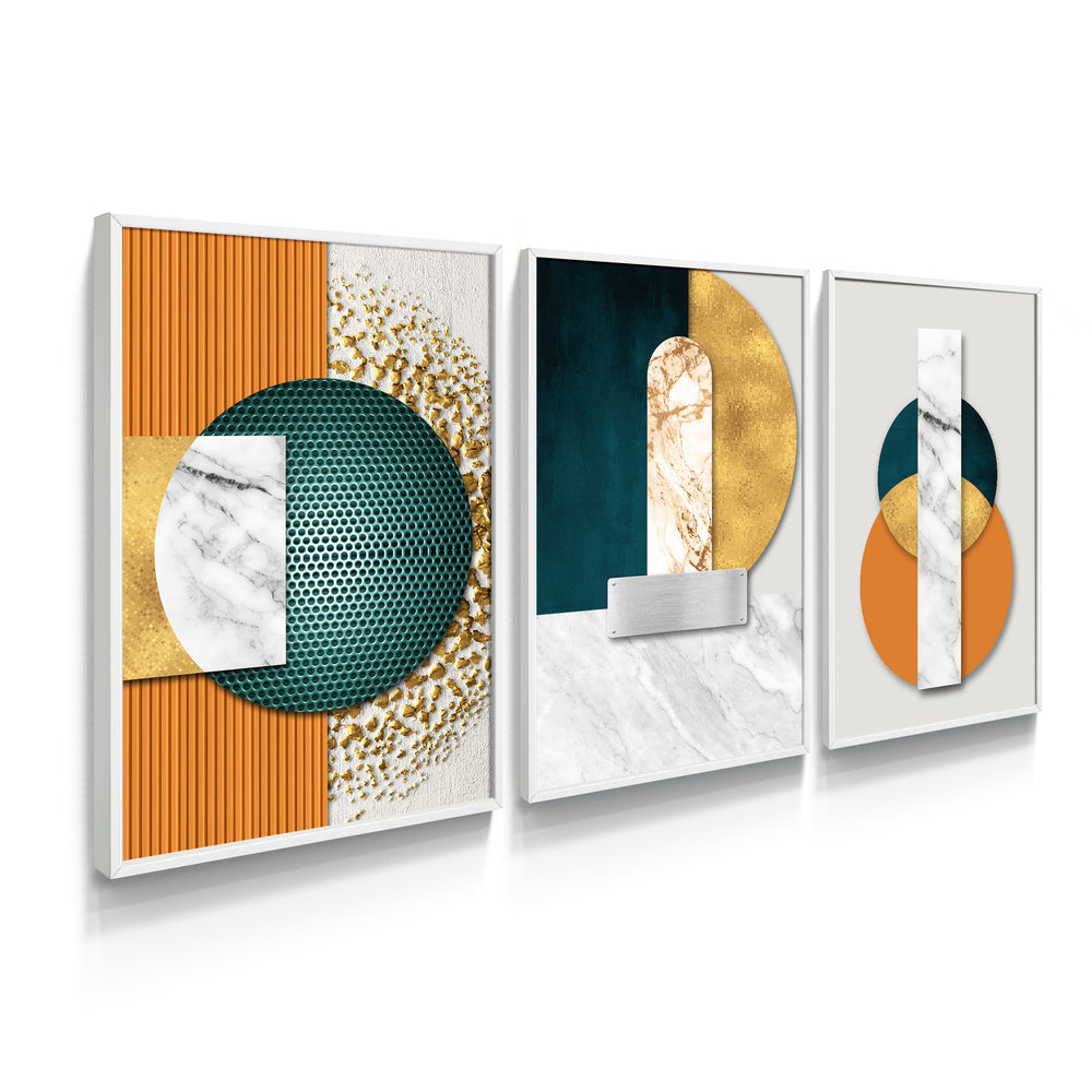 Composição de Quadros Geométrico Abstrato 3D- 60OFF
