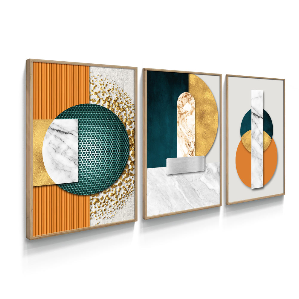 Composição de Quadros Geométrico Abstrato 3D- 60OFF