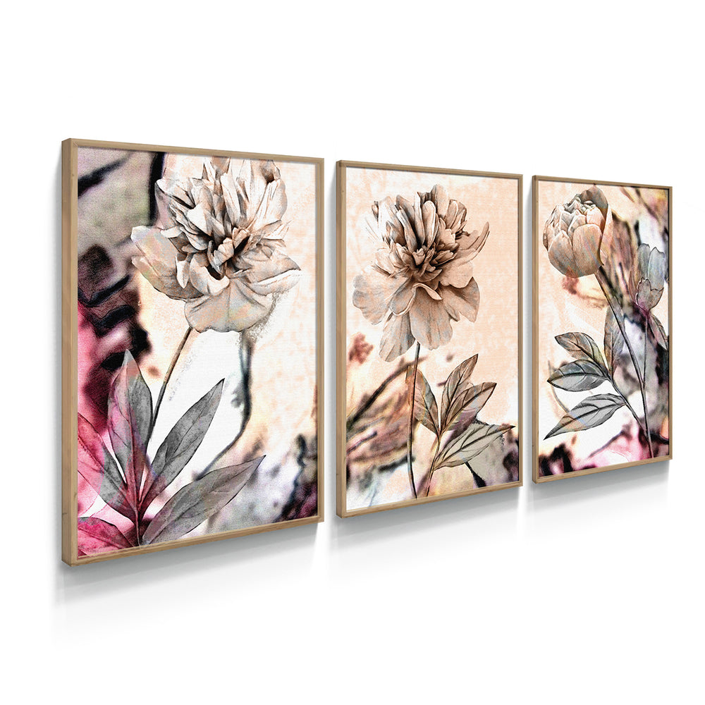 Composição de Quadros Trio de flores rosê - 60OFF