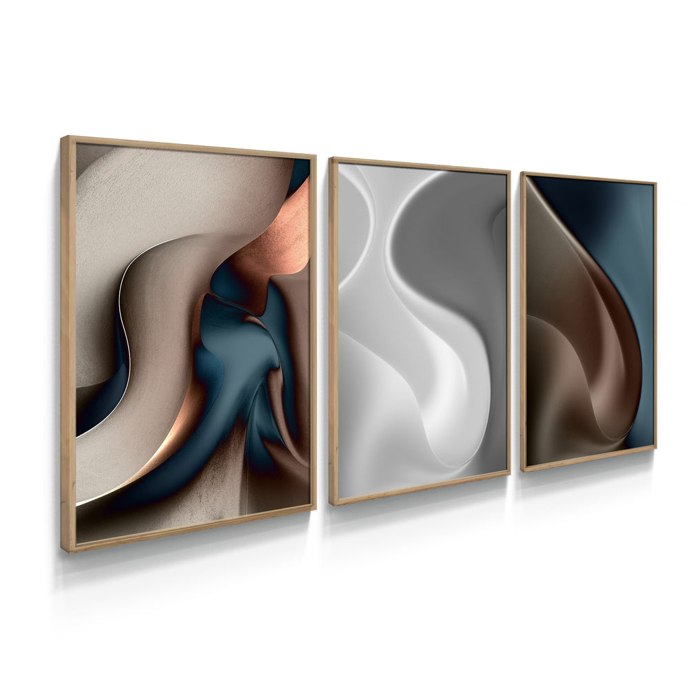 Composição de Quadros Trio Ondas Abstratas Moderna- 60OFF