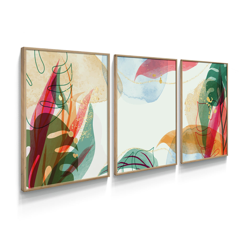 Composição de quadros Abstrato Aquarela Tropical Trio - 60OFF
