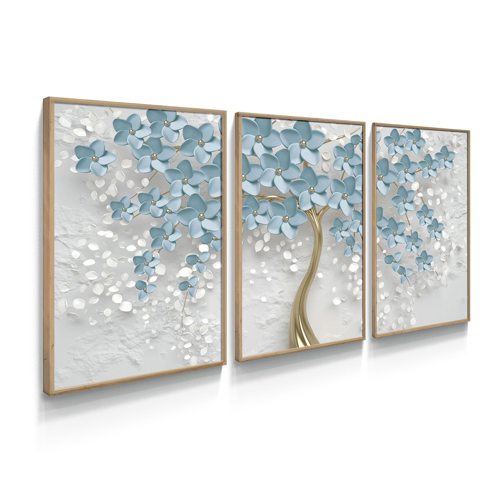 Composição de Quadros Árvore Azul claro e Branco