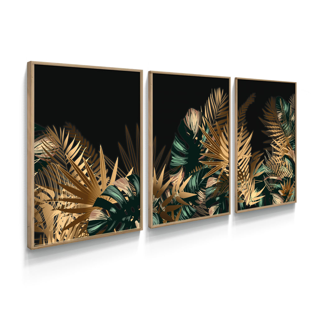 Composição de Quadros Trio Folhagem Dourada & Verde - 60OFF