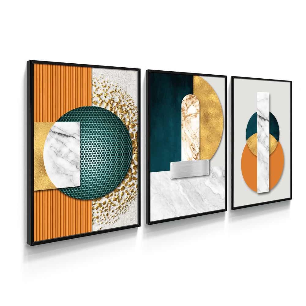 Composição de Quadros Geométrico Abstrato 3D- 60OFF