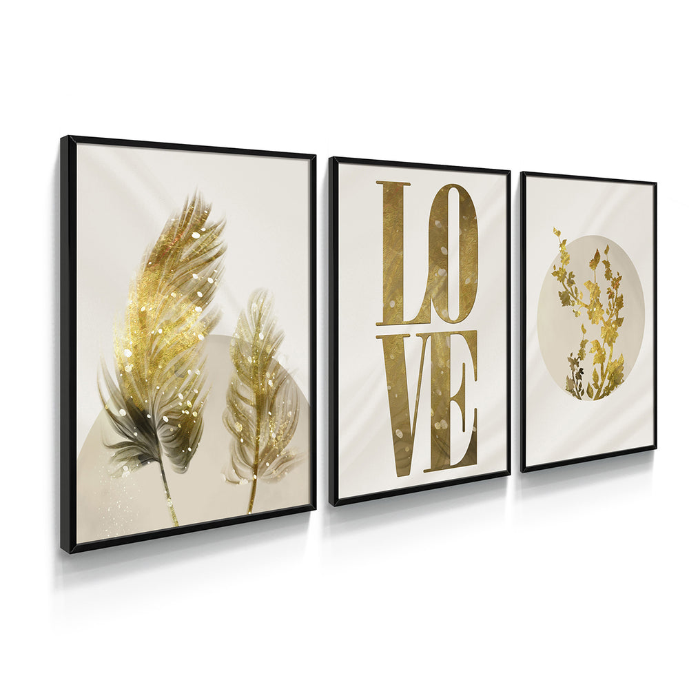 Composição de quadros Love e Penas