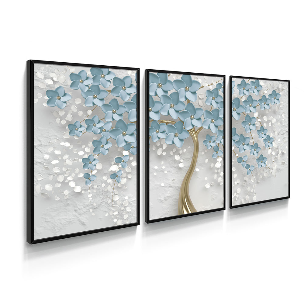 Composição de Quadros Árvore Azul claro e Branco