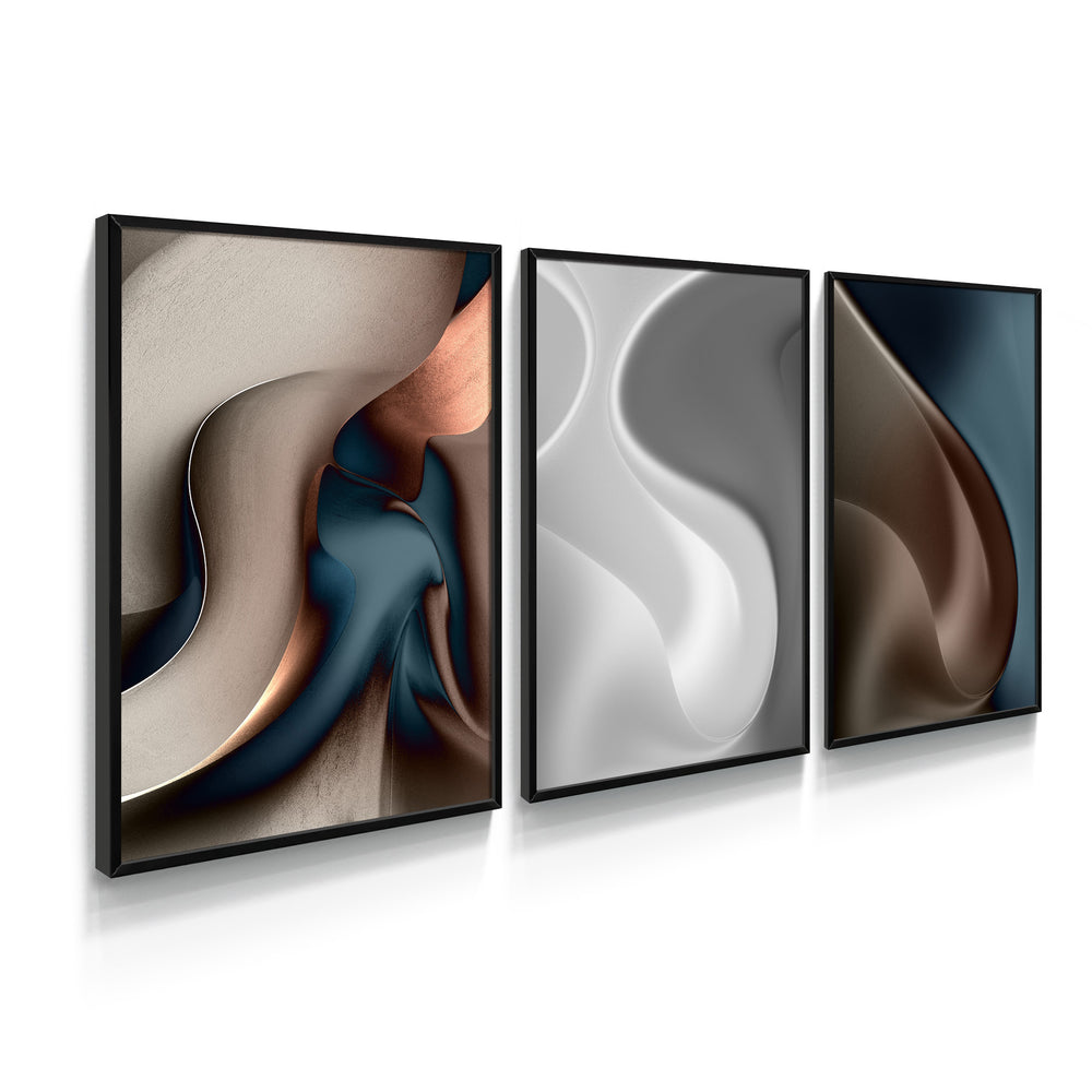 Composição de Quadros Trio Ondas Abstratas Moderna- 60OFF