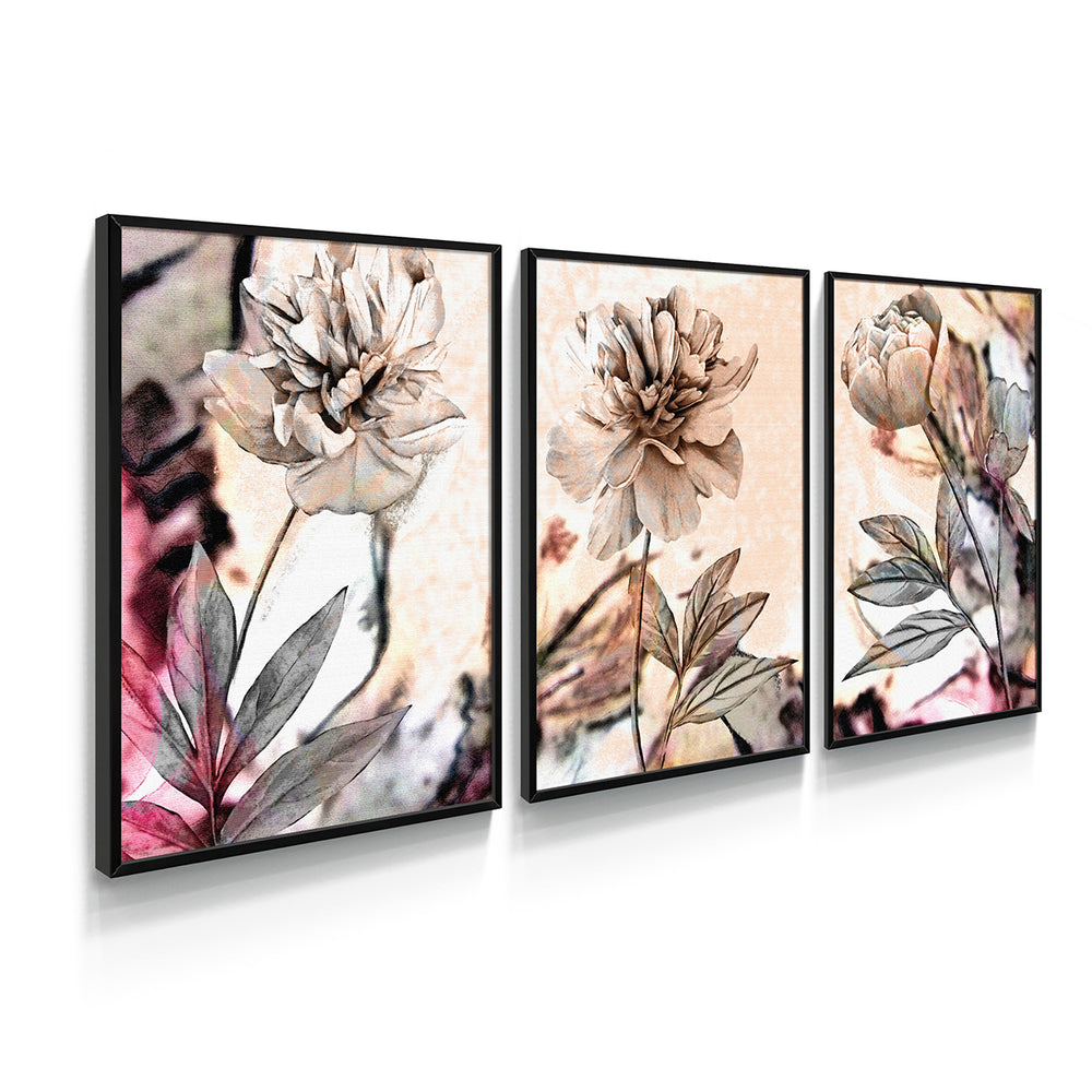 Composição de Quadros Trio de flores rosê - 60OFF
